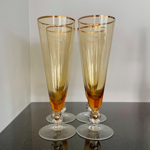 MCM 1960s Italian Handblown Ombre Pilsner Glasses With Gold Accents - Set of 4 - Picture 2 of 6